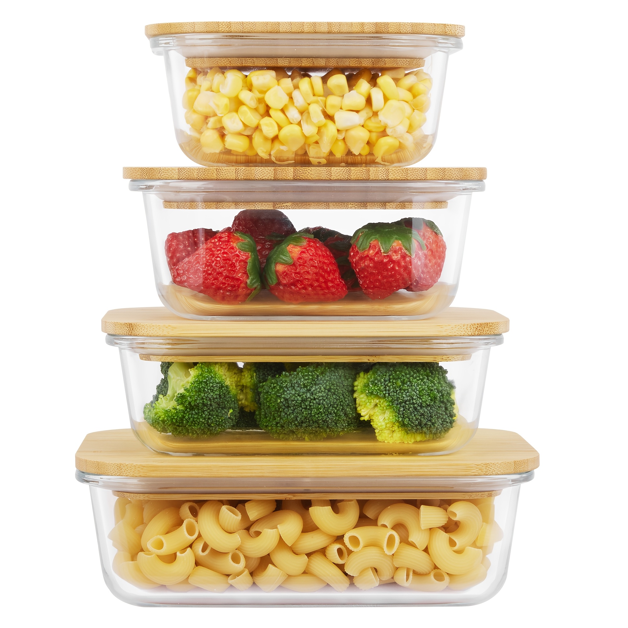 Meal Prep Glass - 8pcs(4pcs Containers And 4pcs Lids) Food
