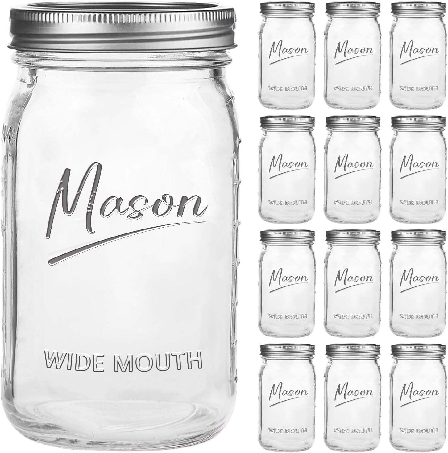 Meal Prep Glass - Jars 32 oz,12 Pack Quart Wide