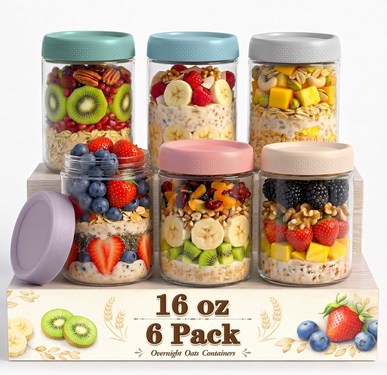 Meal Prep Yogurt Containers - 6 Pack 16oz Overnight Oats Containers