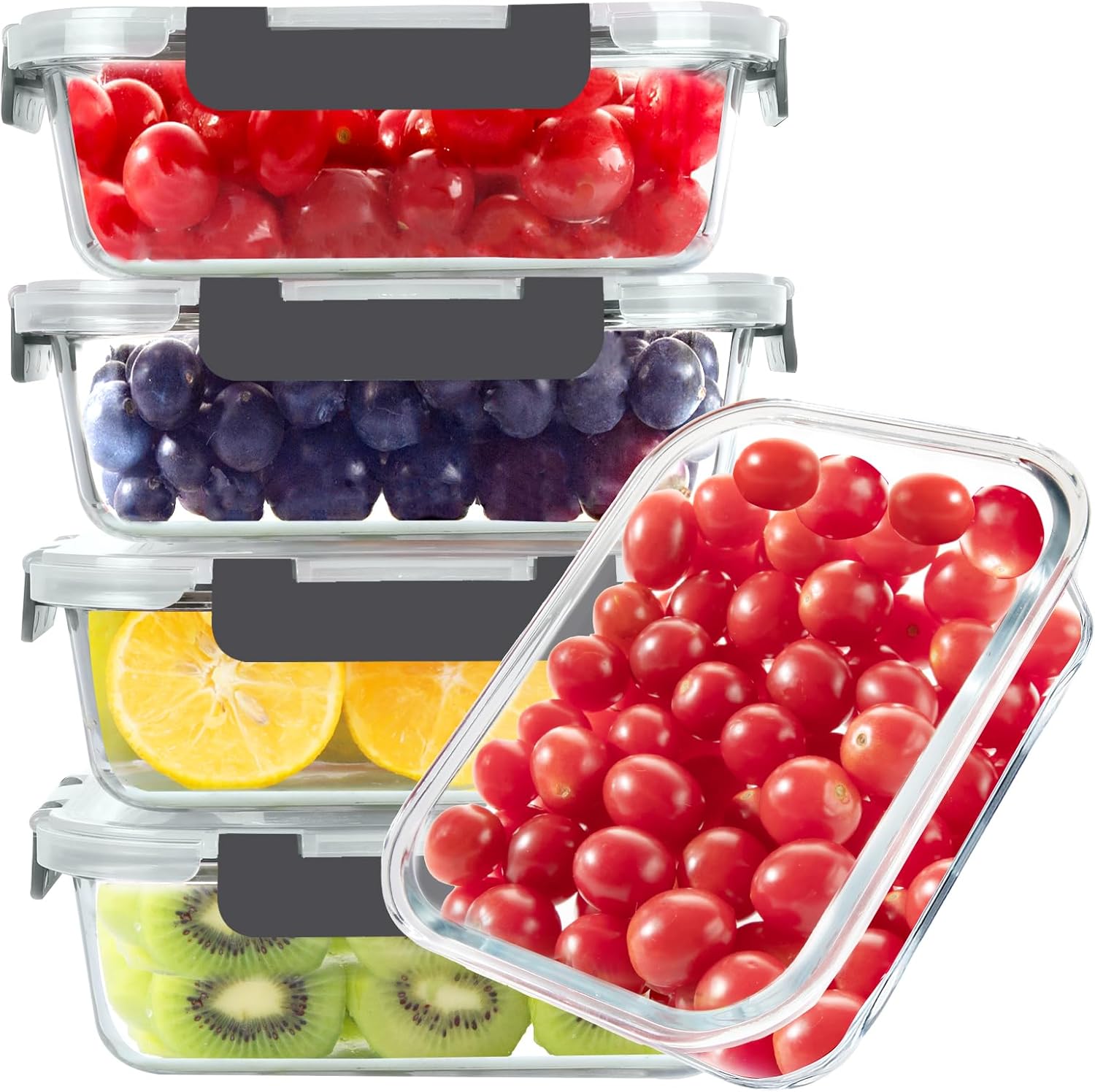 Meal Prep Glass - Glass Food Storage Containers, 5 Pack