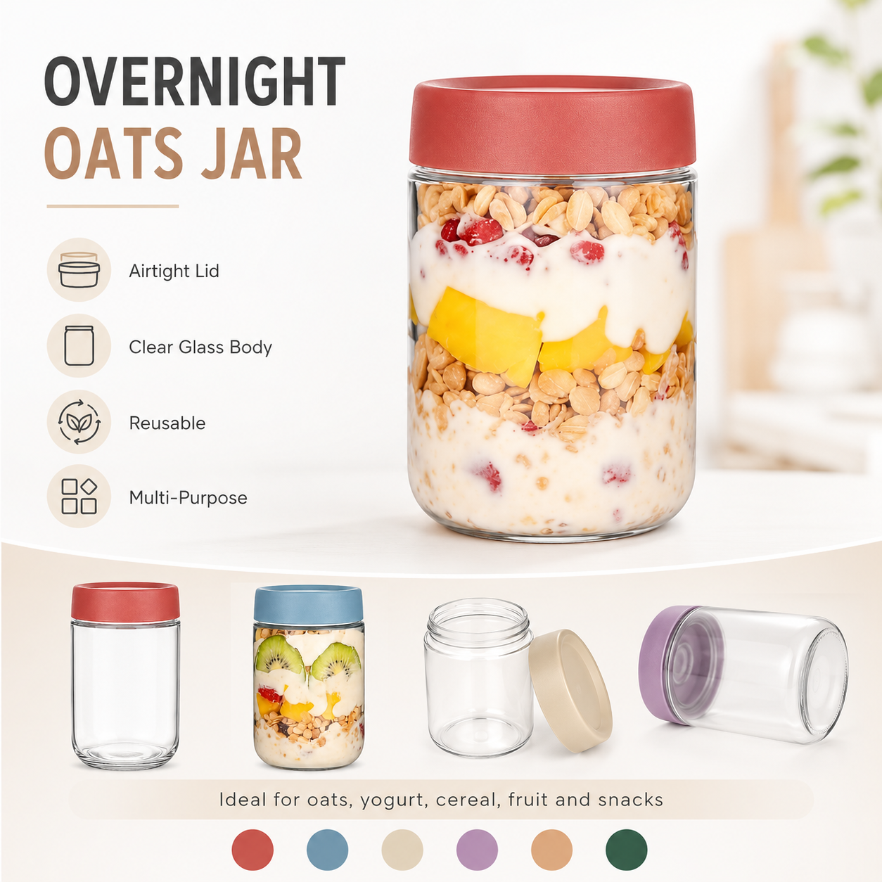 Overnight Oats Jar with Airtig - Meal Prep Yogurt Containers のレビューと価格