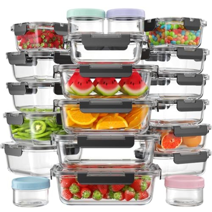 40 PCS Glass Food Storage Cont - Meal Prep Glass のレビューと価格