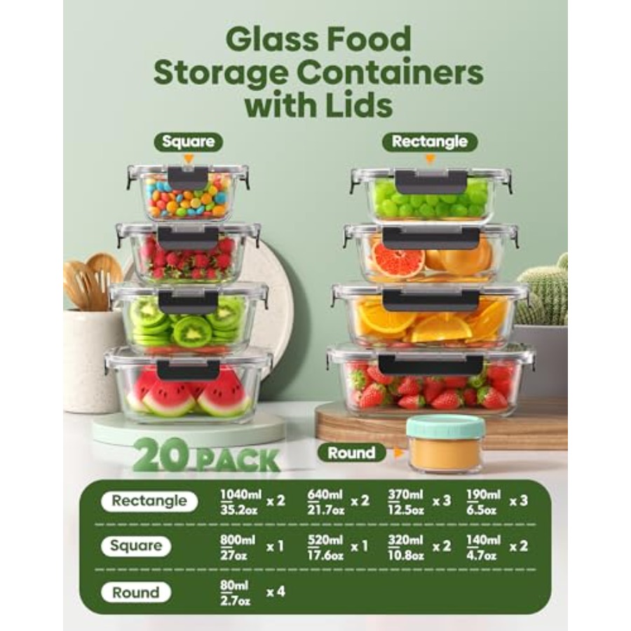 40 PCS Glass Food Storage Cont - Meal Prep Glass のレビューと価格