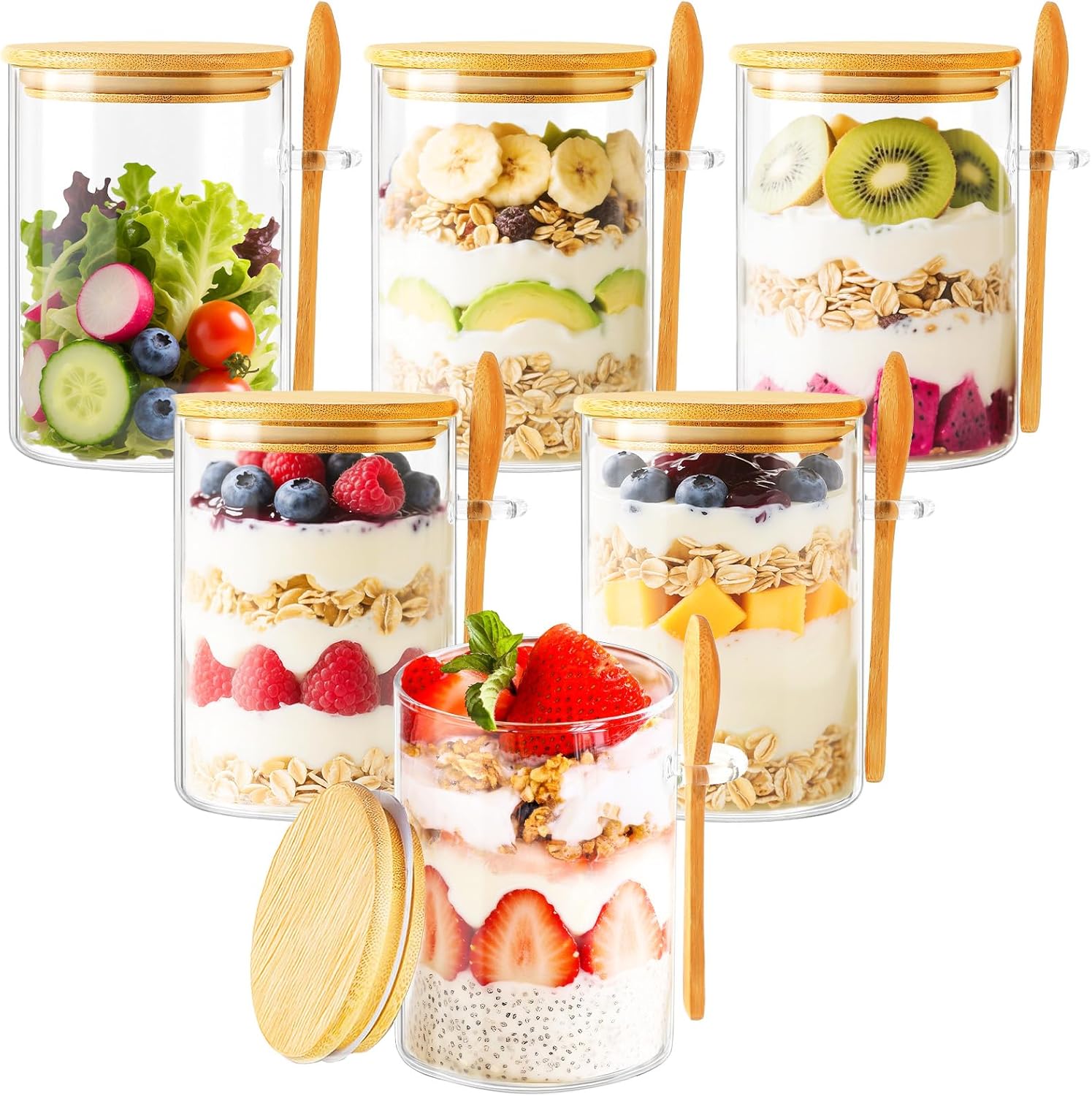 6 Pack Overnight Oats Containe - Meal Prep Glass のレビューと価格