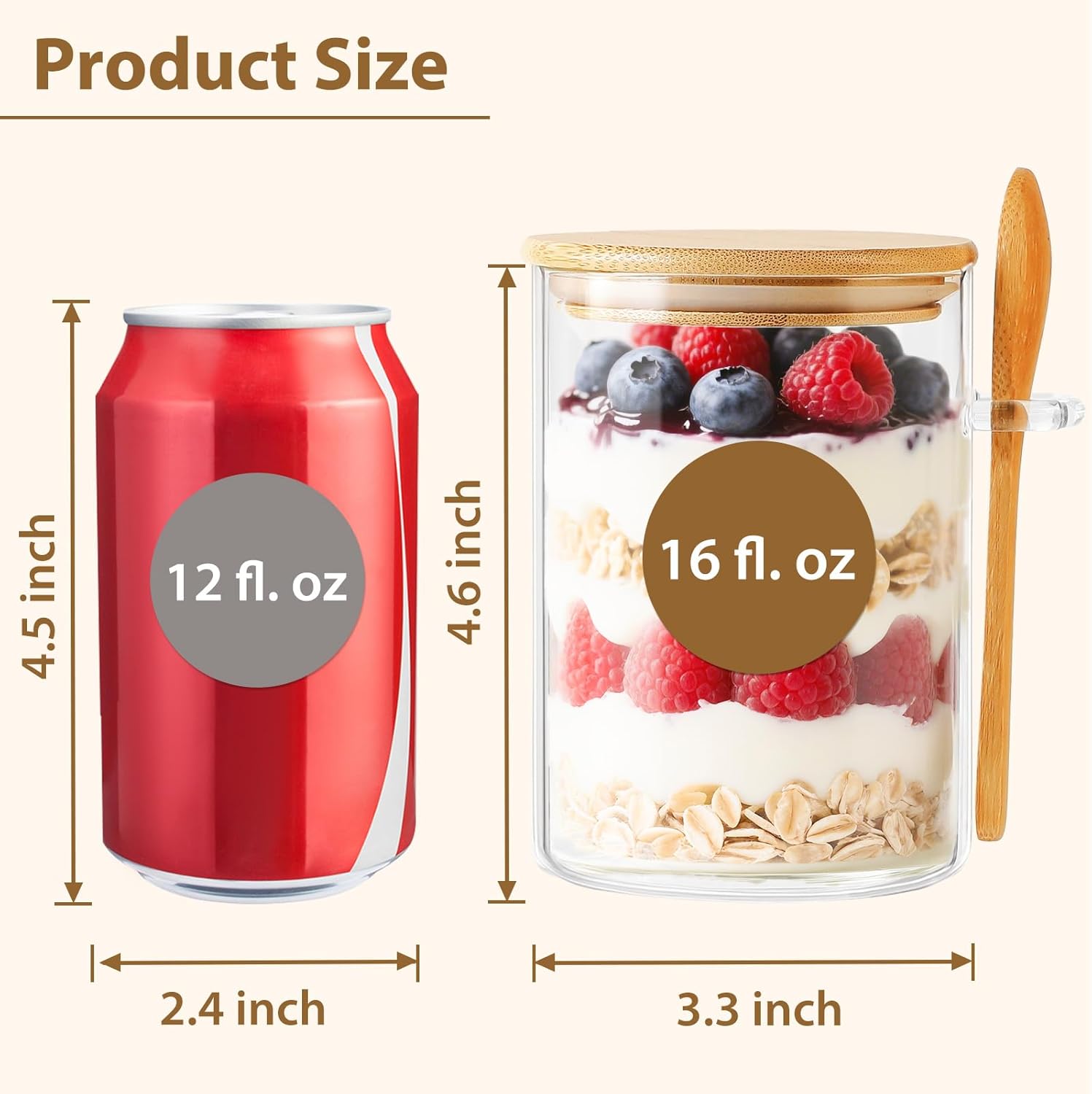 6 Pack Overnight Oats Containe - Meal Prep Glass のレビューと価格