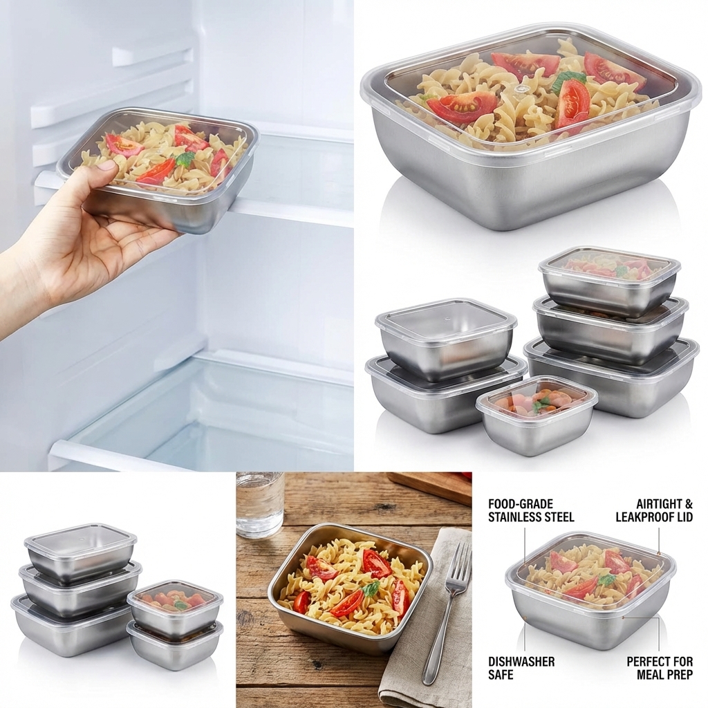 5PCS Stainless Steel Food Stor - Meal Prep Chef のレビューと価格