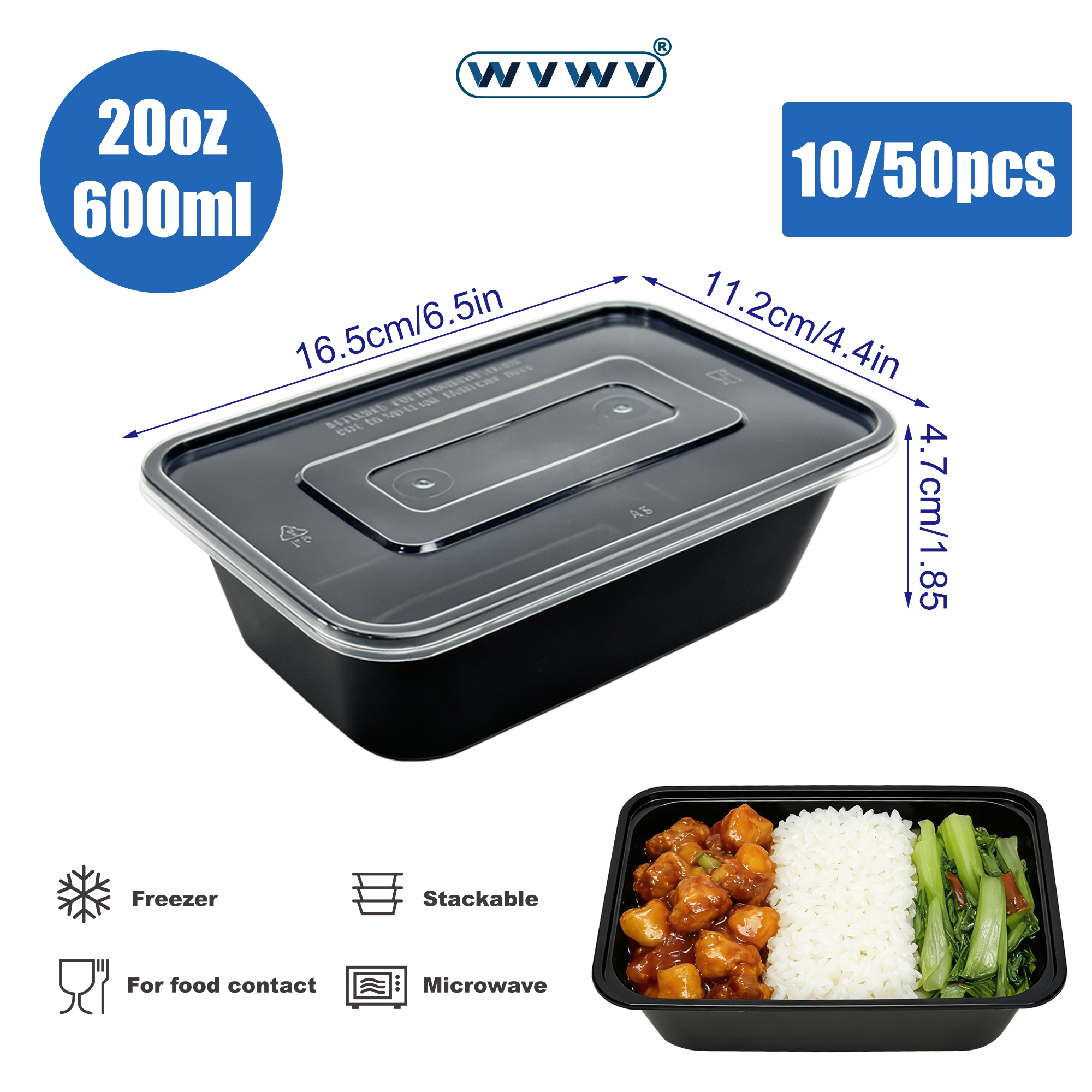 10/50Pcs 20Oz/600Ml Black Lunc - Meal Prep Chef のレビューと価格