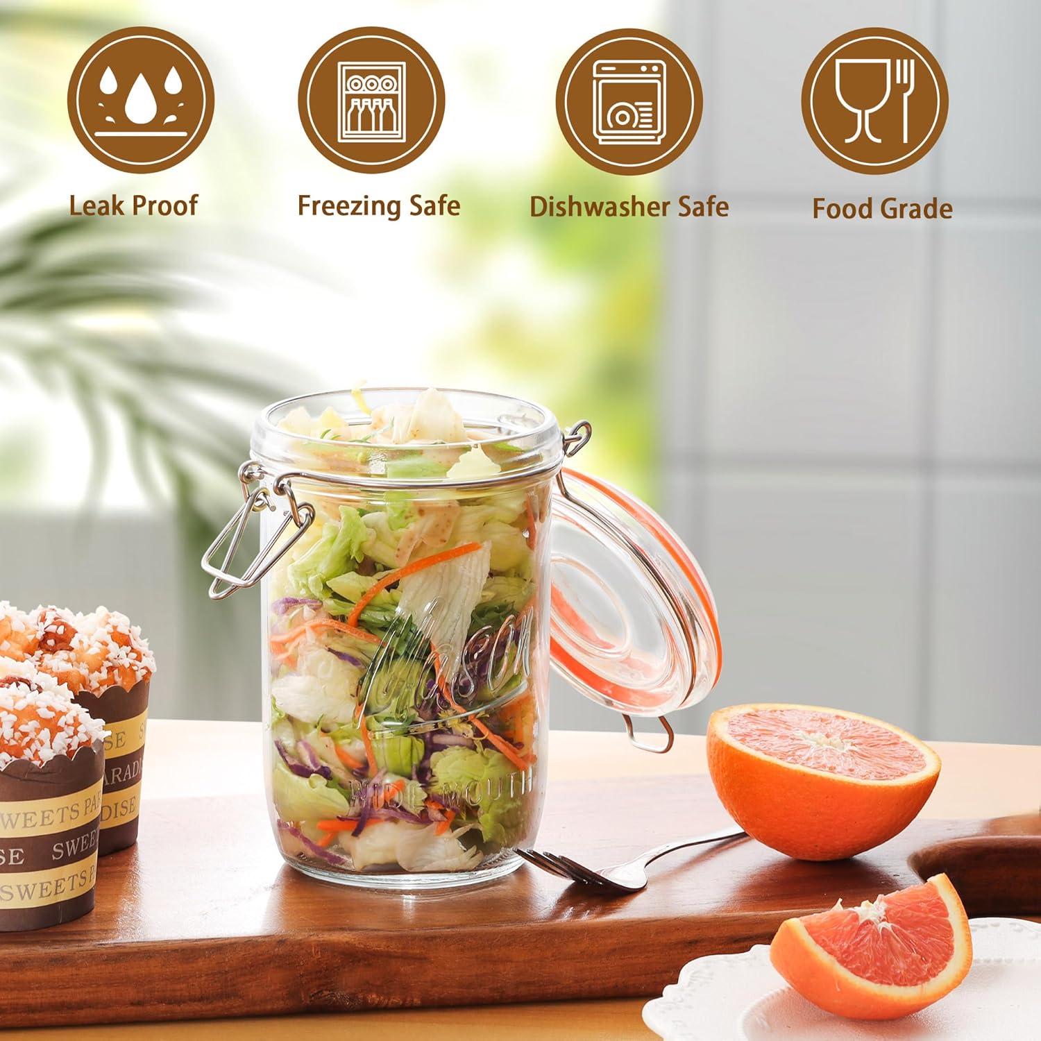 24oz Wide Mouth    Jars – 6 Pa - Meal Prep Glass のレビューと価格