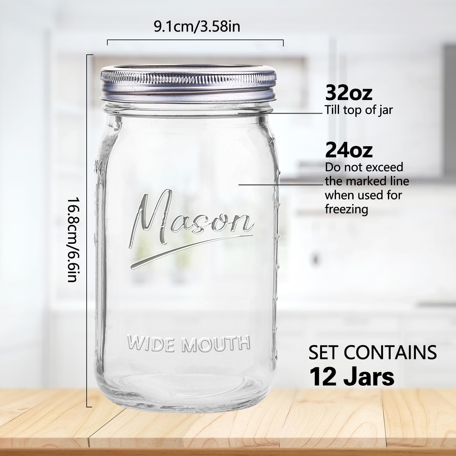 Jars 32 oz,12 Pack Quart Wide  - Meal Prep Glass のレビューと価格