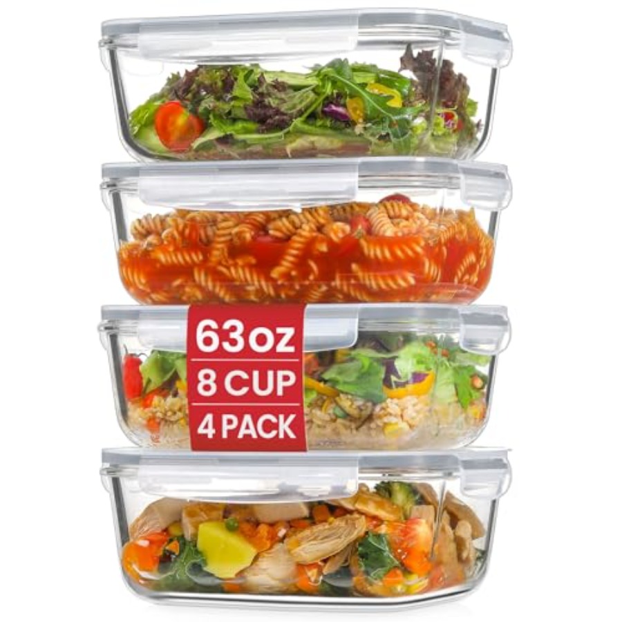 4 Pack 8 Cups/ 63oz Large Glas - Meal Prep Glass のレビューと価格