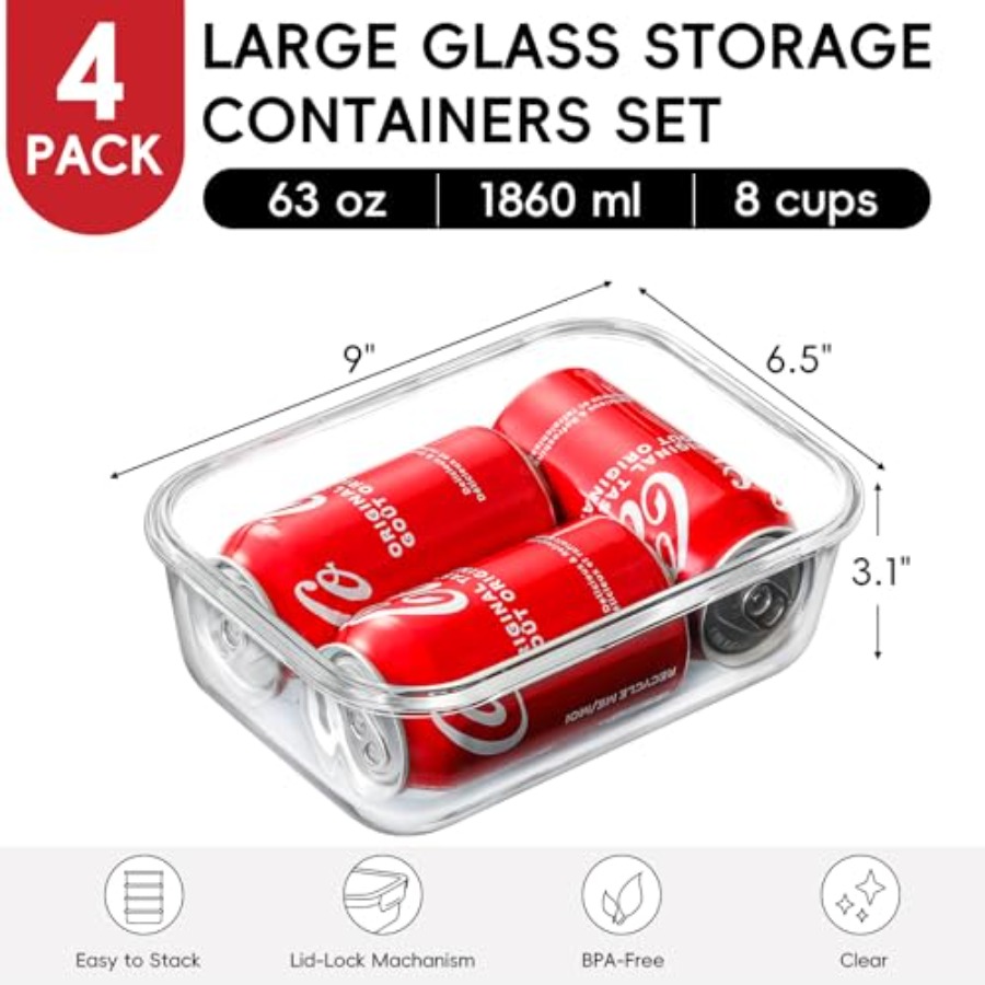 4 Pack 8 Cups/ 63oz Large Glas - Meal Prep Glass のレビューと価格