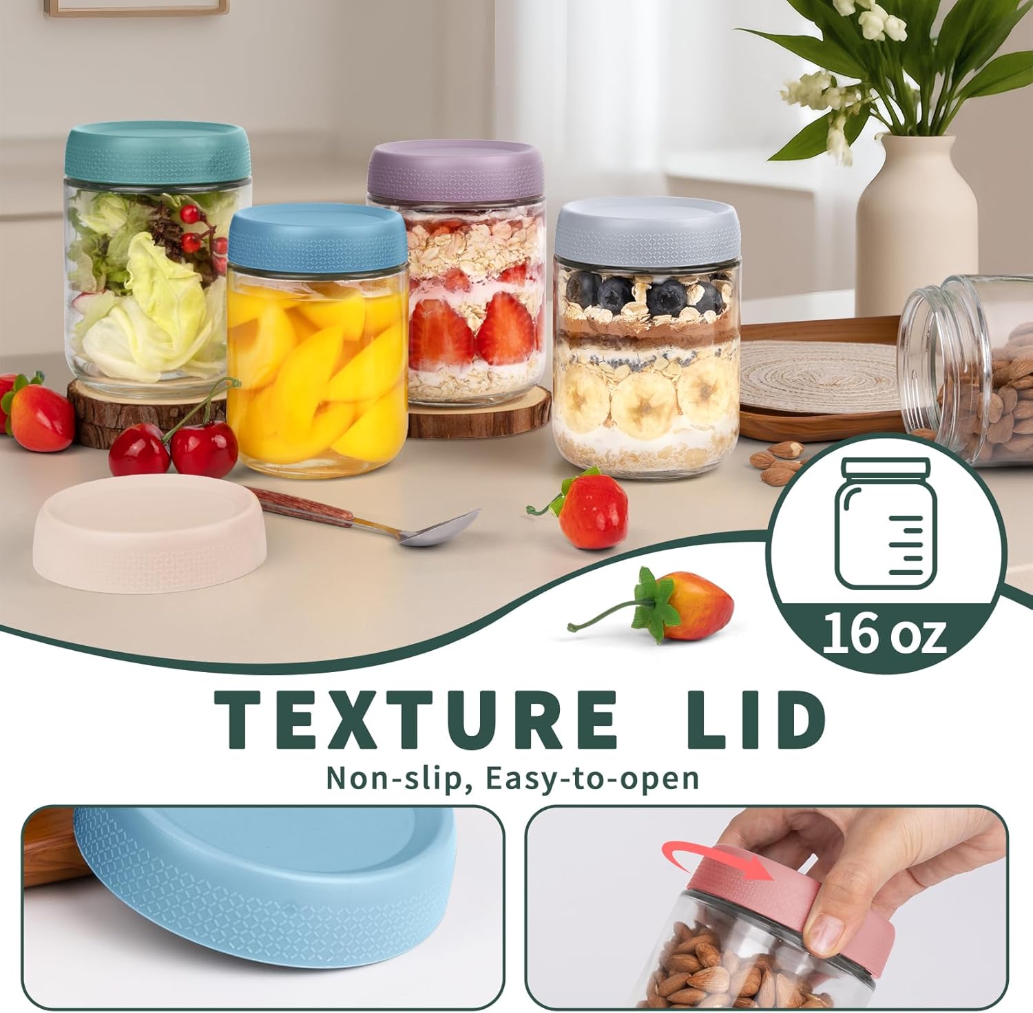 6 Pack 16oz Overnight Oats Con - Meal Prep Yogurt Containers のレビューと価格